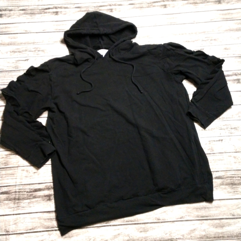 Women's XL KnitHaus Black Pullover Hoodie Sweater With Ruffles On Ridge Of Sleev